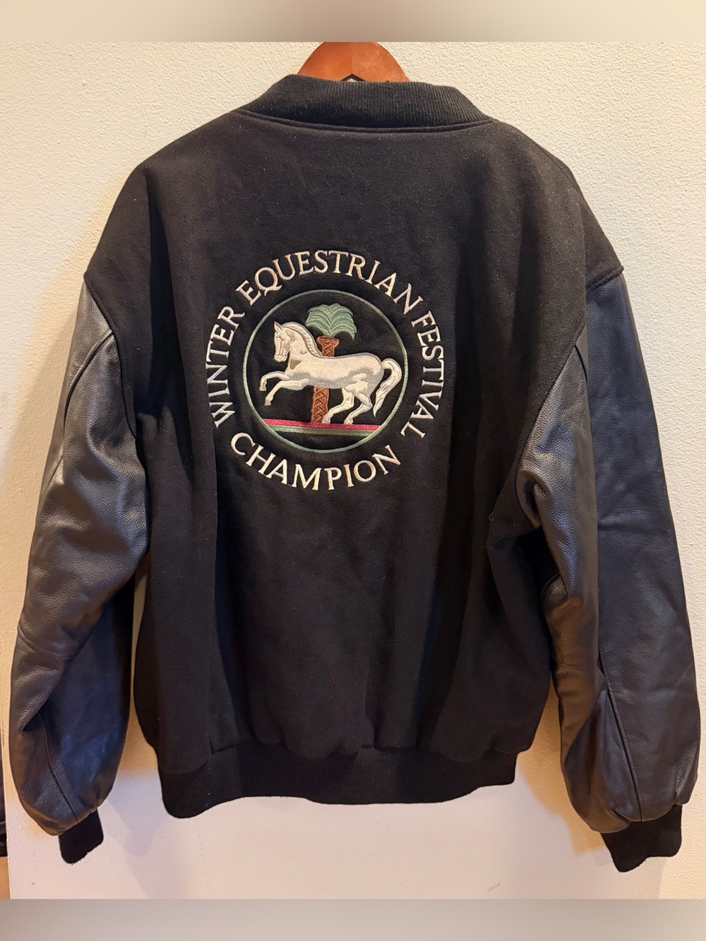 RARE Vtg Winter Equestrian Festival Champion Dunbrooke Wool & Leather Bomber 🐴